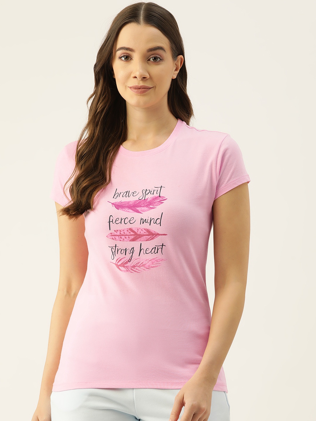 

ETC Women Typography Printed Lounge T-shirt, Pink