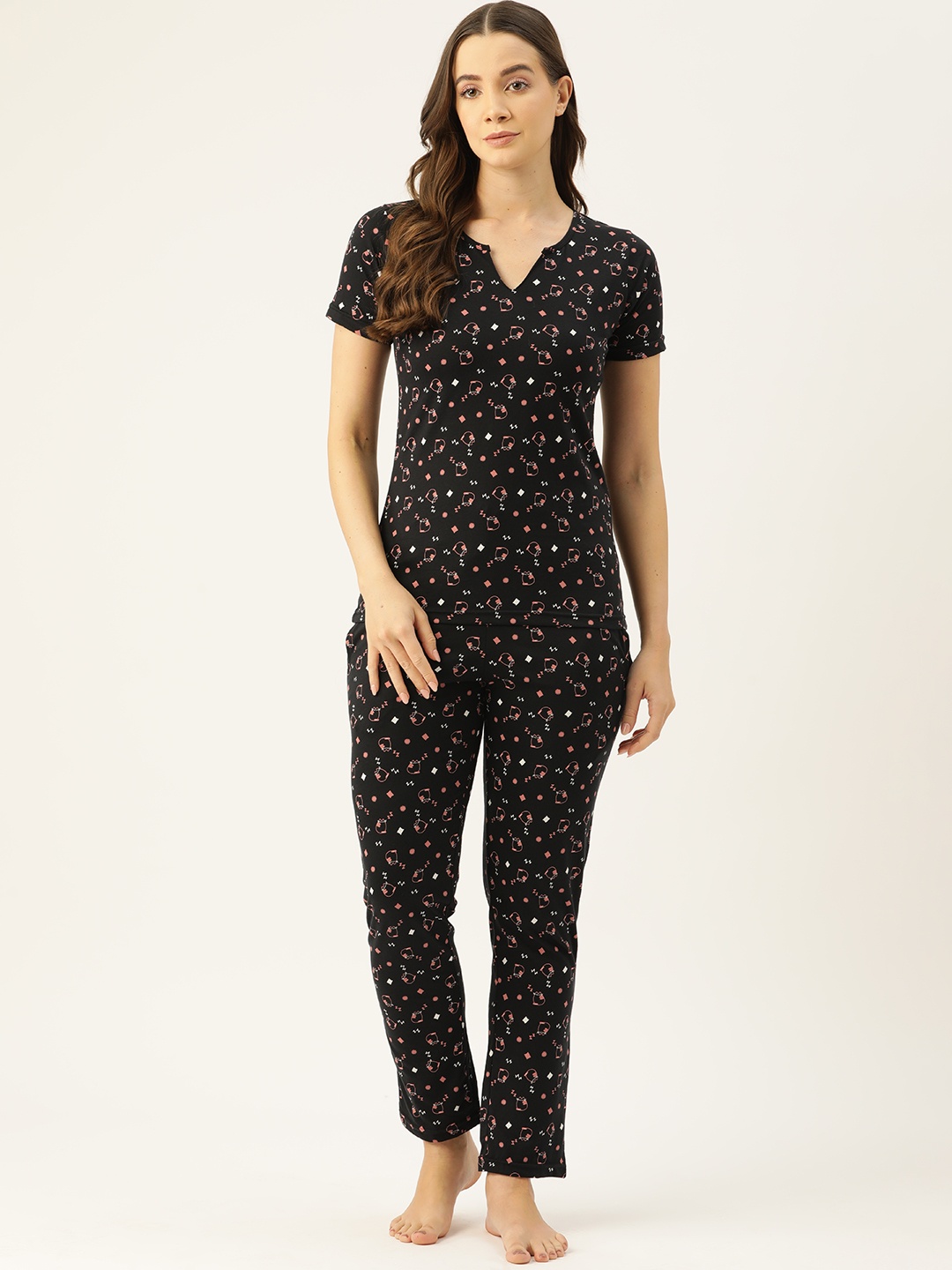 

ETC Women Conversational Printed Night suit, Black