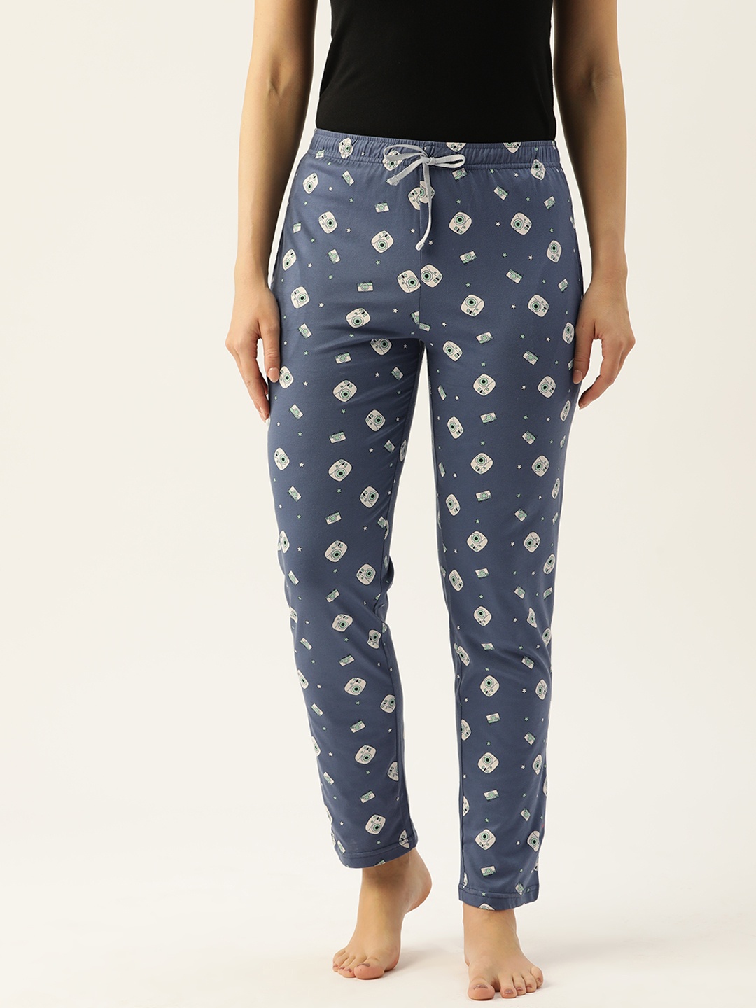 

ETC Women Printed Mid-Rise Straight Lounge Pants, Blue