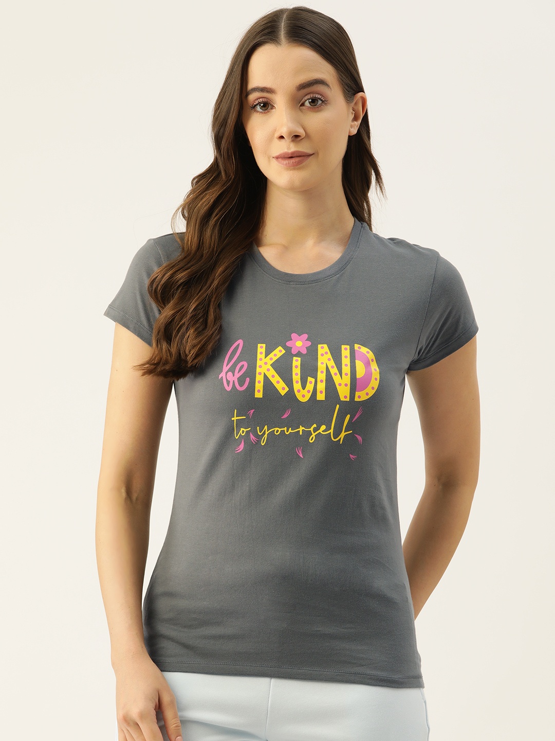 

ETC Women Typography Printed Lounge T-shirt, Grey