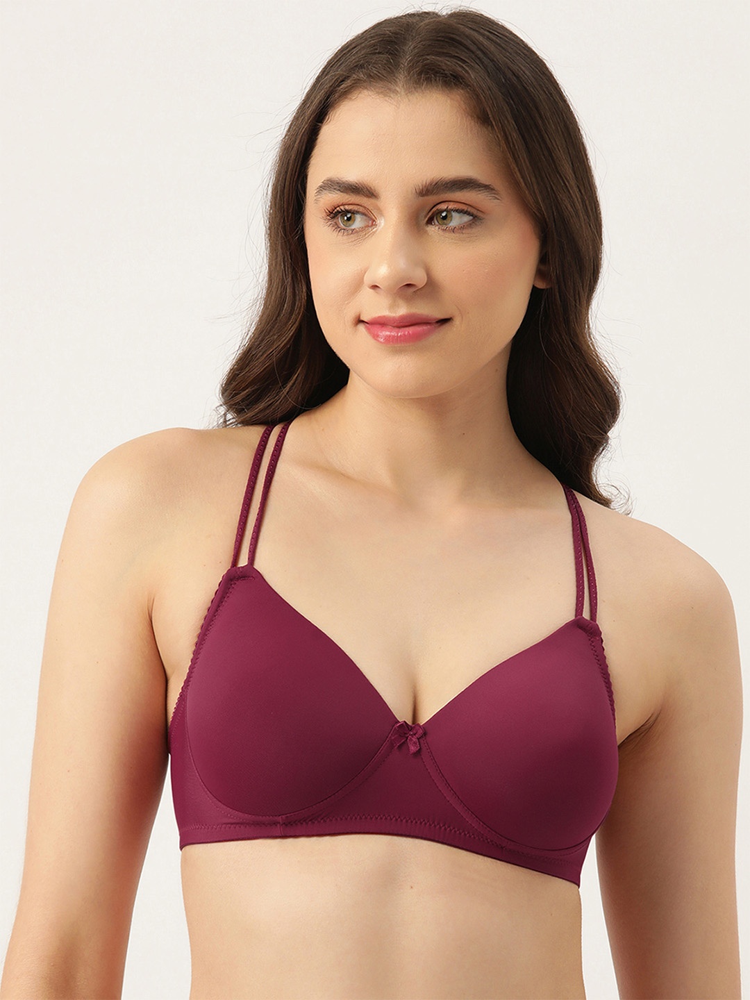 

Leading Lady Solid Lightly Padded Bra with Criss Cross Backstyle, Maroon