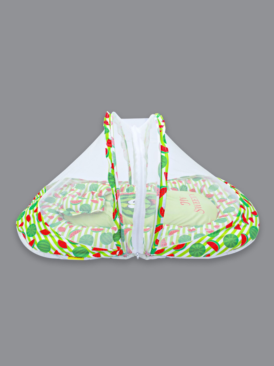 

Born Babies Green & Red Printed Cotton Bed With Pillow