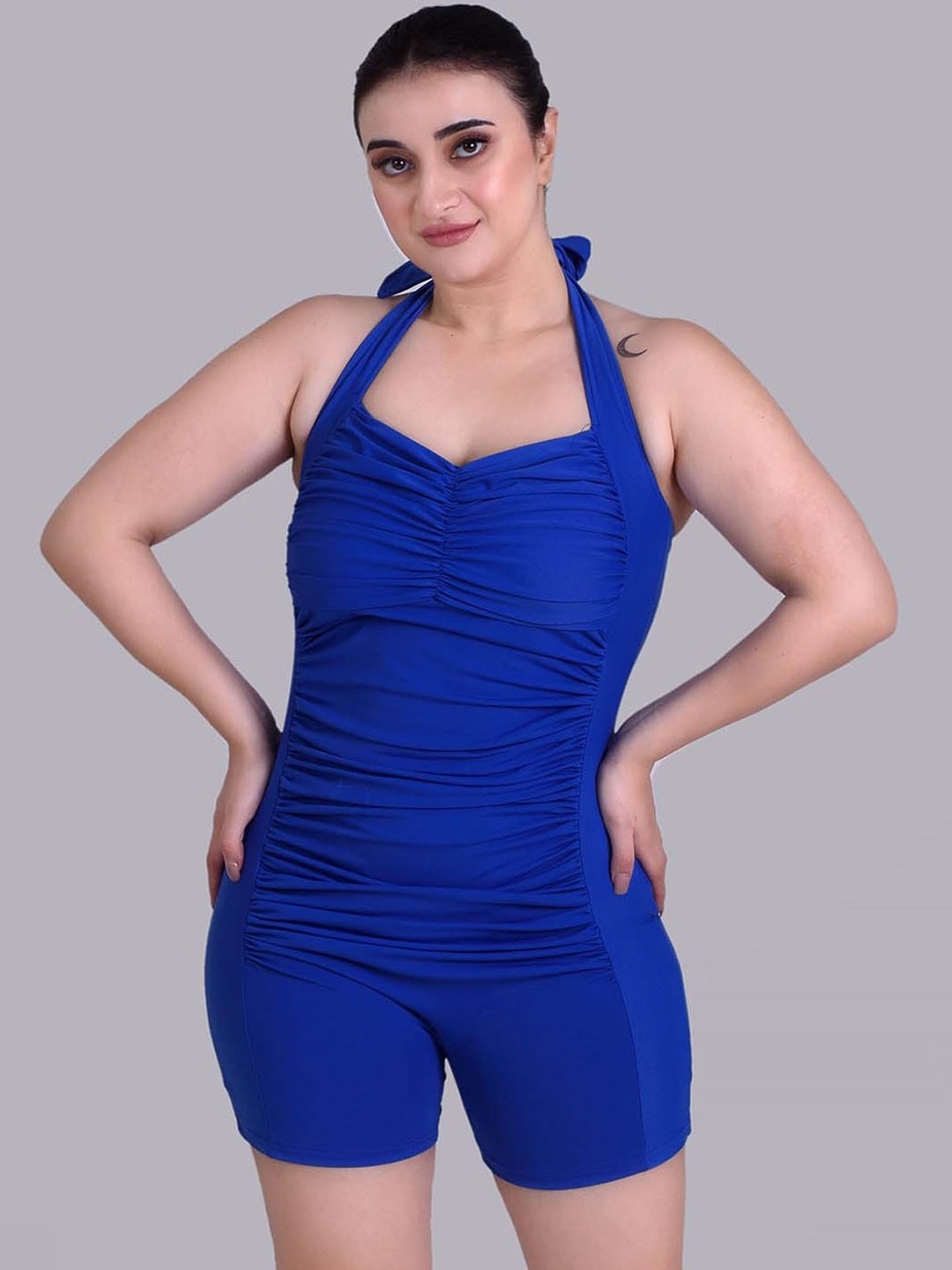 

Keepfit Plus Size Halter Neck Medium Coverage Legsuit, Blue