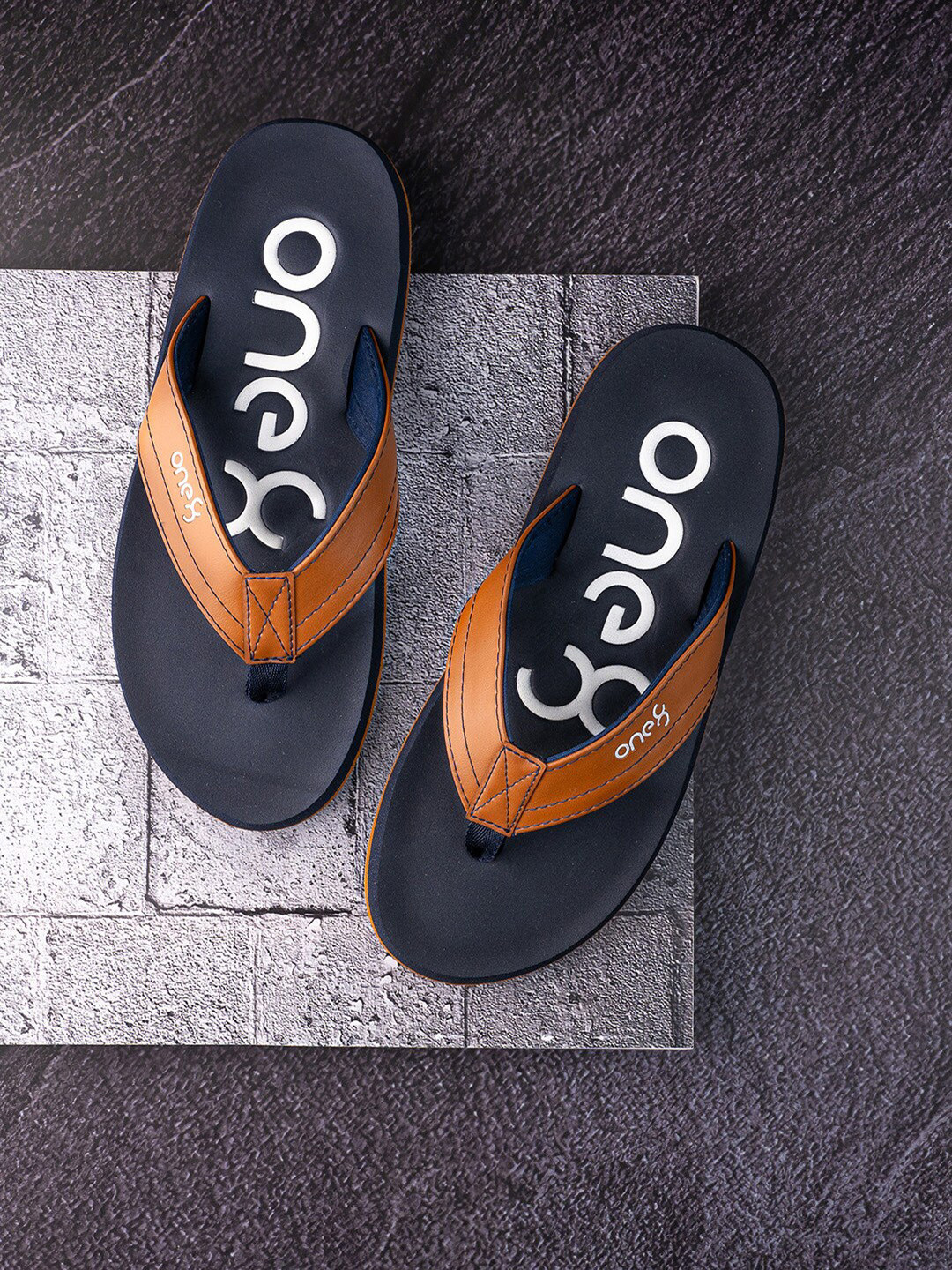

One8 Men Anti-Skid Rubber Sole Comfort Footbed Water Resistant Flip-Flops, Navy blue