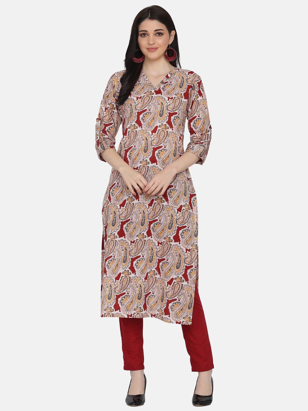 

KALINI Paisley Printed Regular Kurta With Trousers, Cream