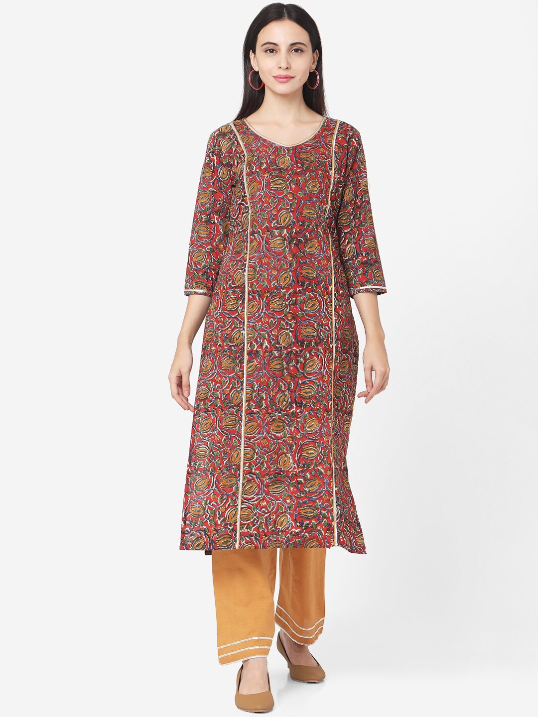 

KALINI Floral Printed Gotta Patti Kurta with Trousers, Red