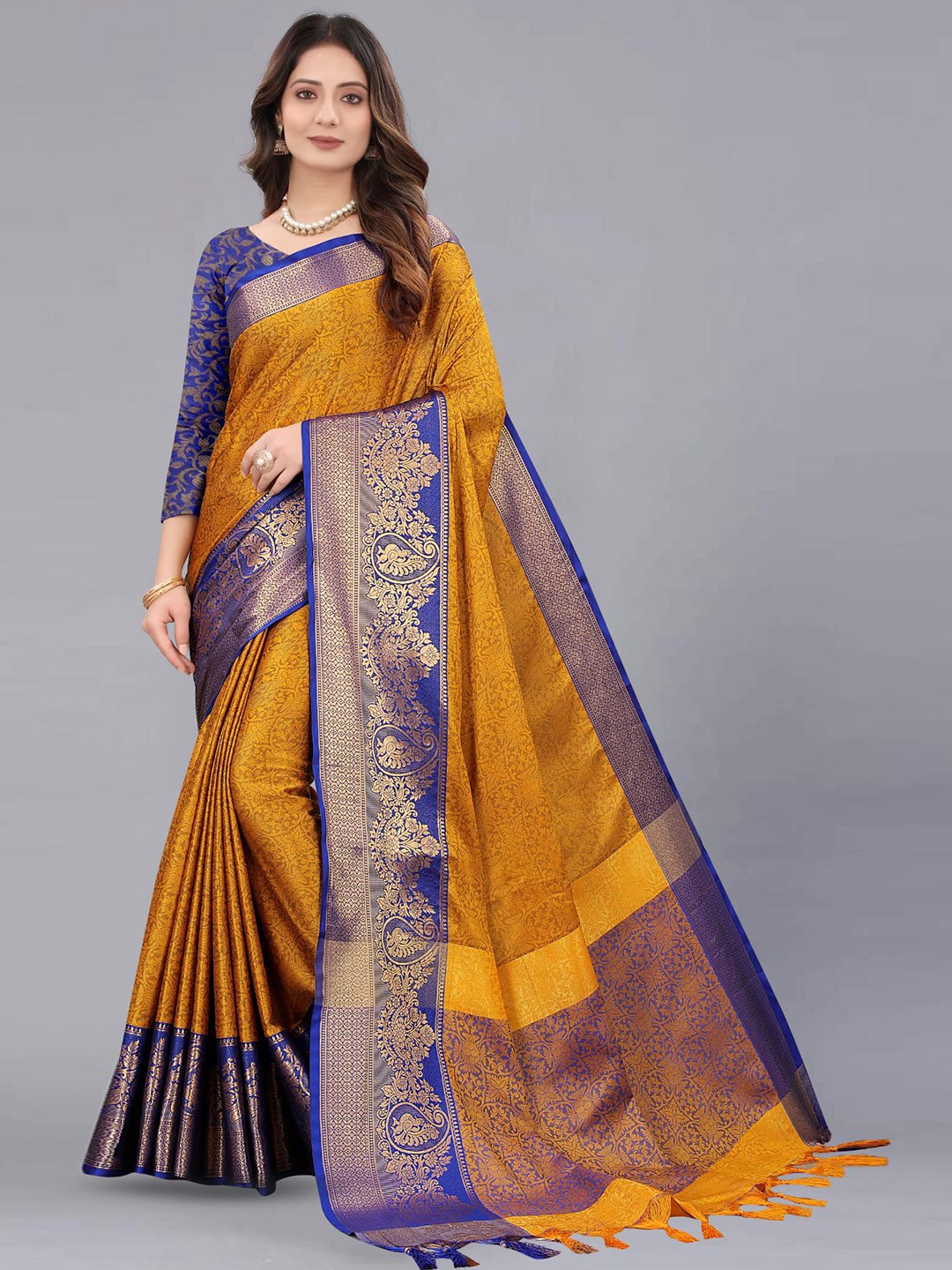 

Fospy Woven Design Zari Silk Cotton Banarasi Saree, Orange