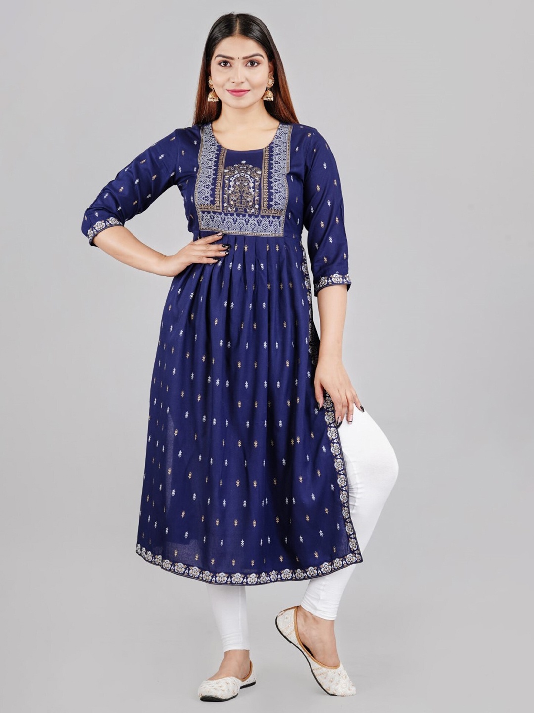 

VYKOO Ethnic Motifs Printed Anarkali Kurta, Blue