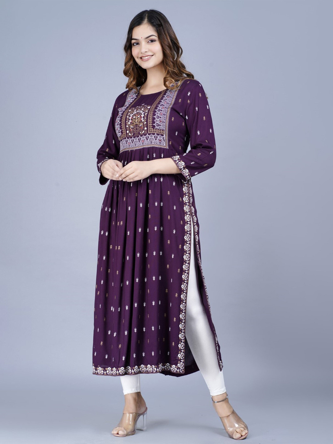 

VYKOO Ethnic Motifs Printed A-line Kurta, Purple