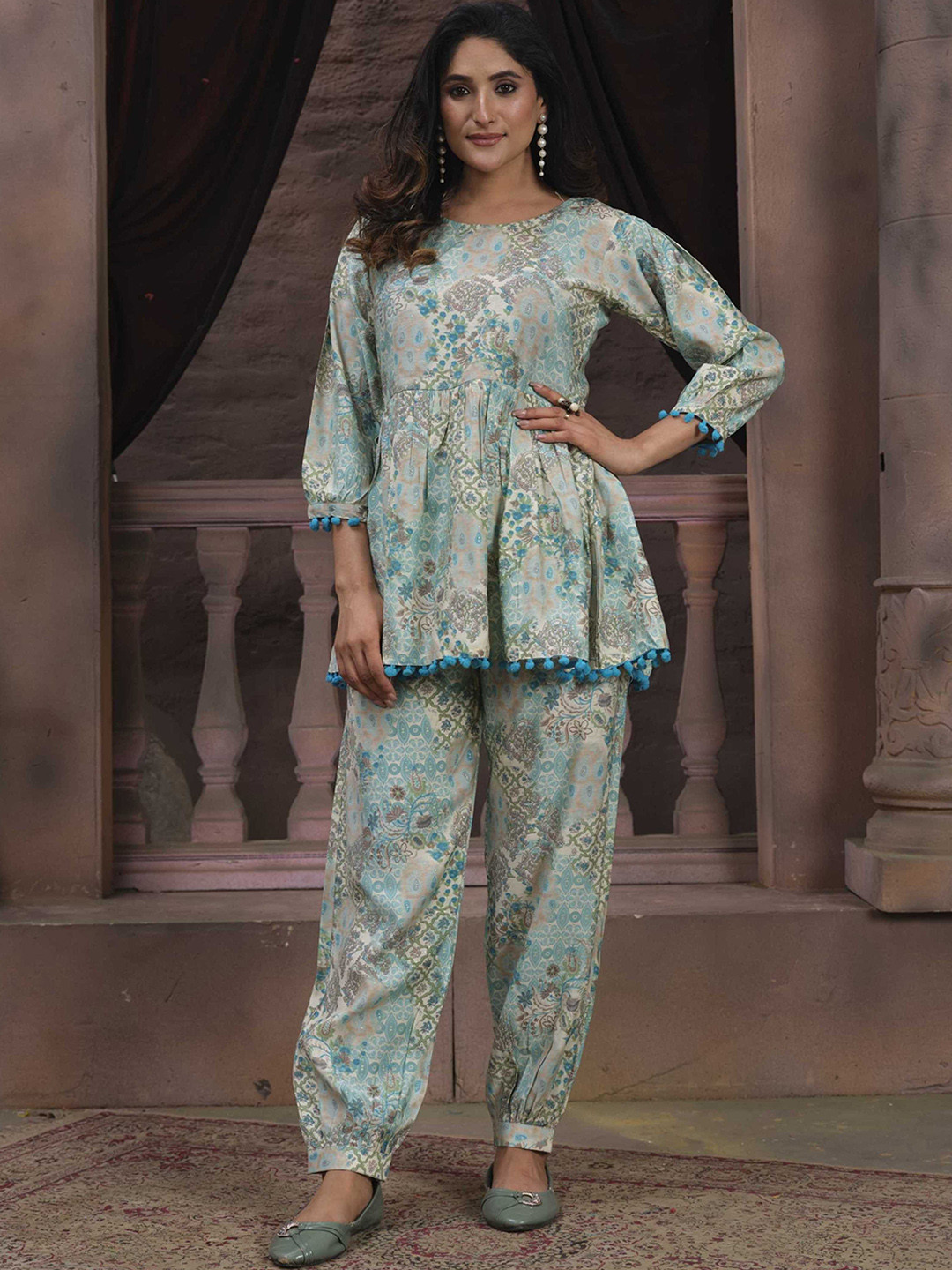 

KALINI Floral Printed Tunic & Trousers, Blue