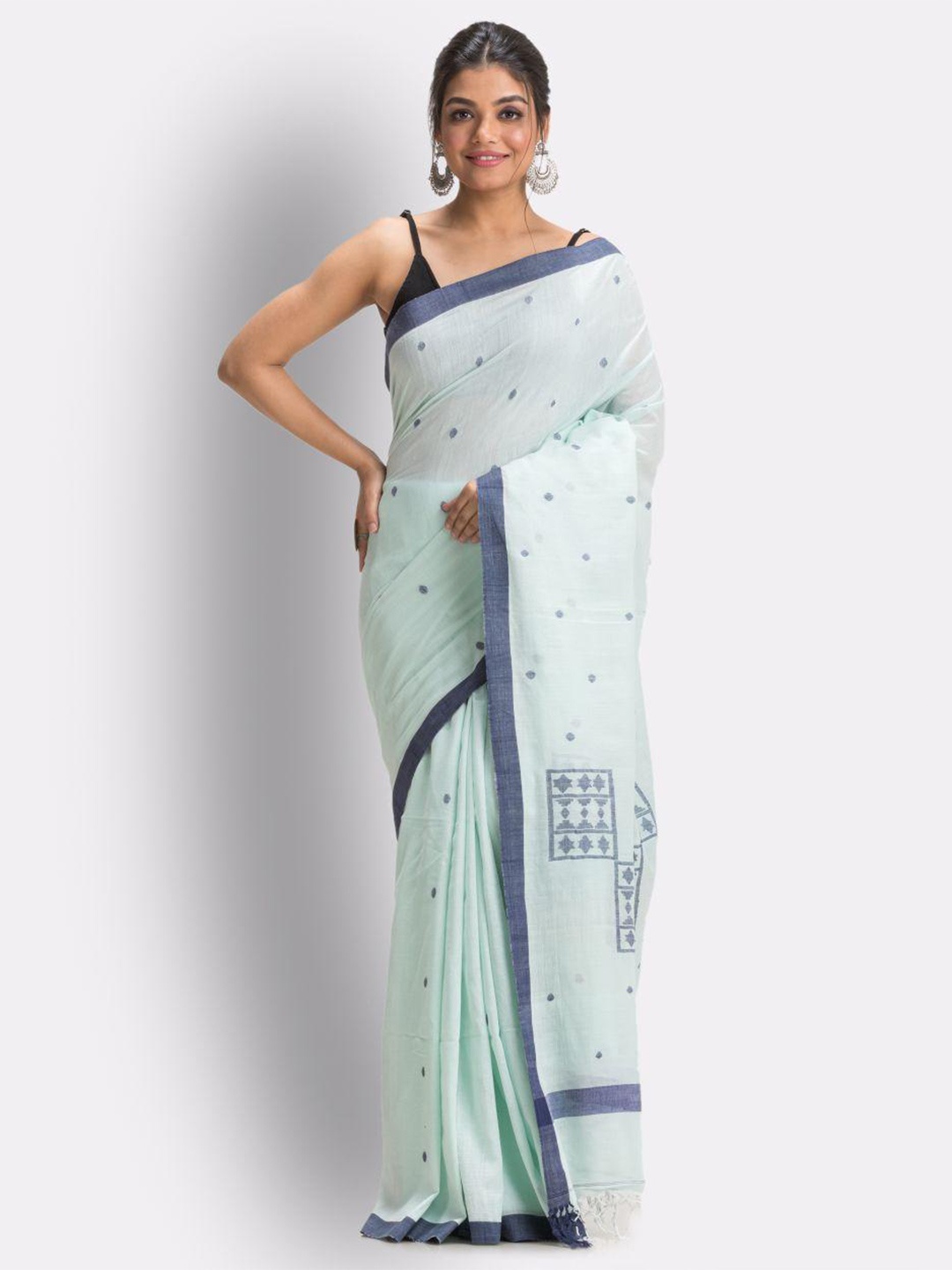 

Angoshobha Abstract Printed Pure Cotton Jamdani Saree, Blue