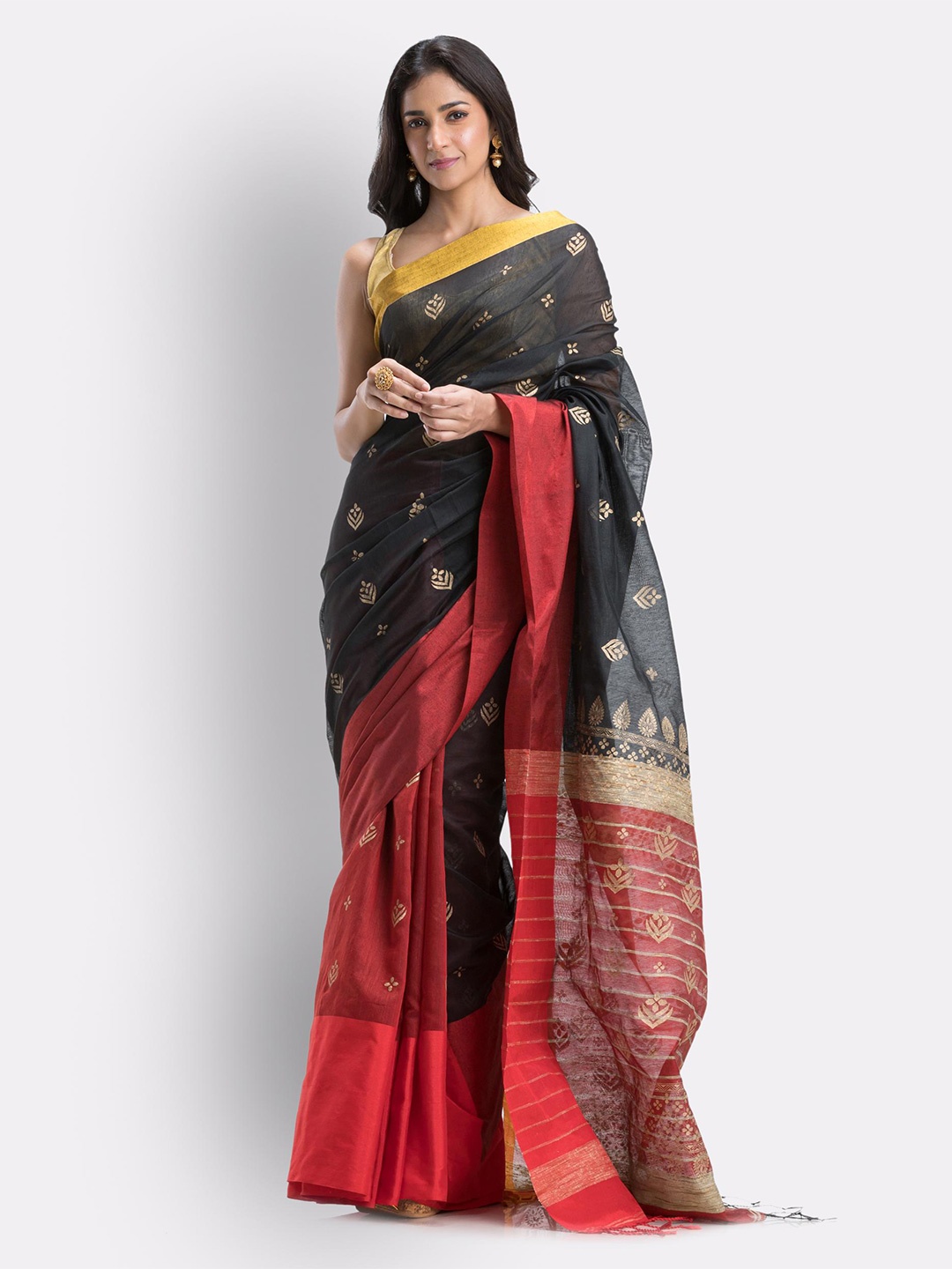 

Angoshobha Woven Design Half and Half Saree, Black