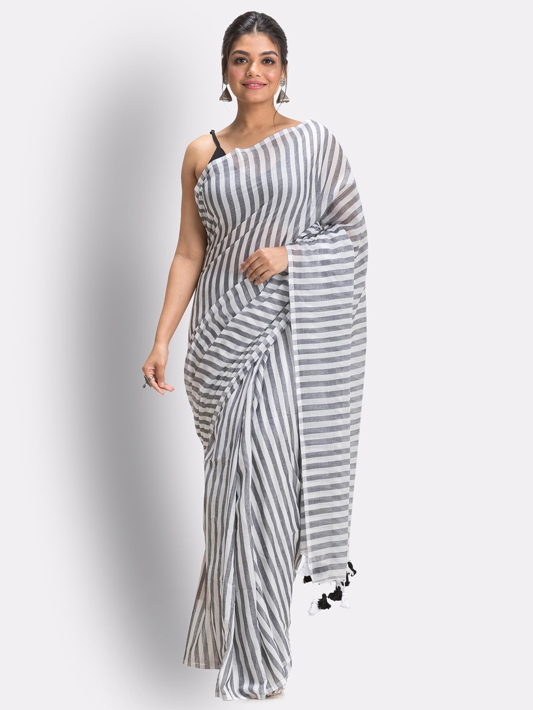 

Angoshobha Striped Pure Cotton Saree, Off white