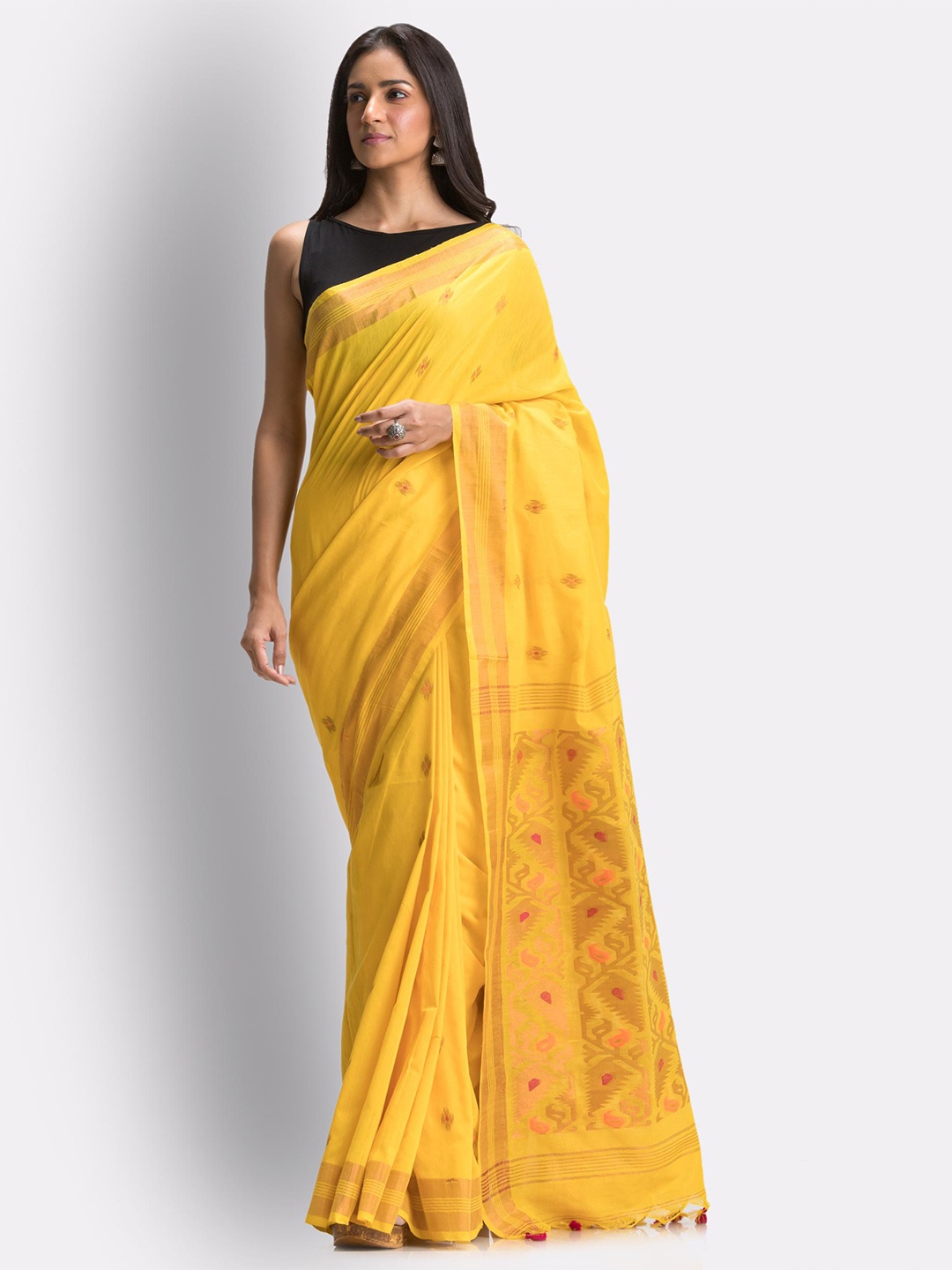 

Angoshobha Woven Design Zari Pure Cotton Saree, Yellow