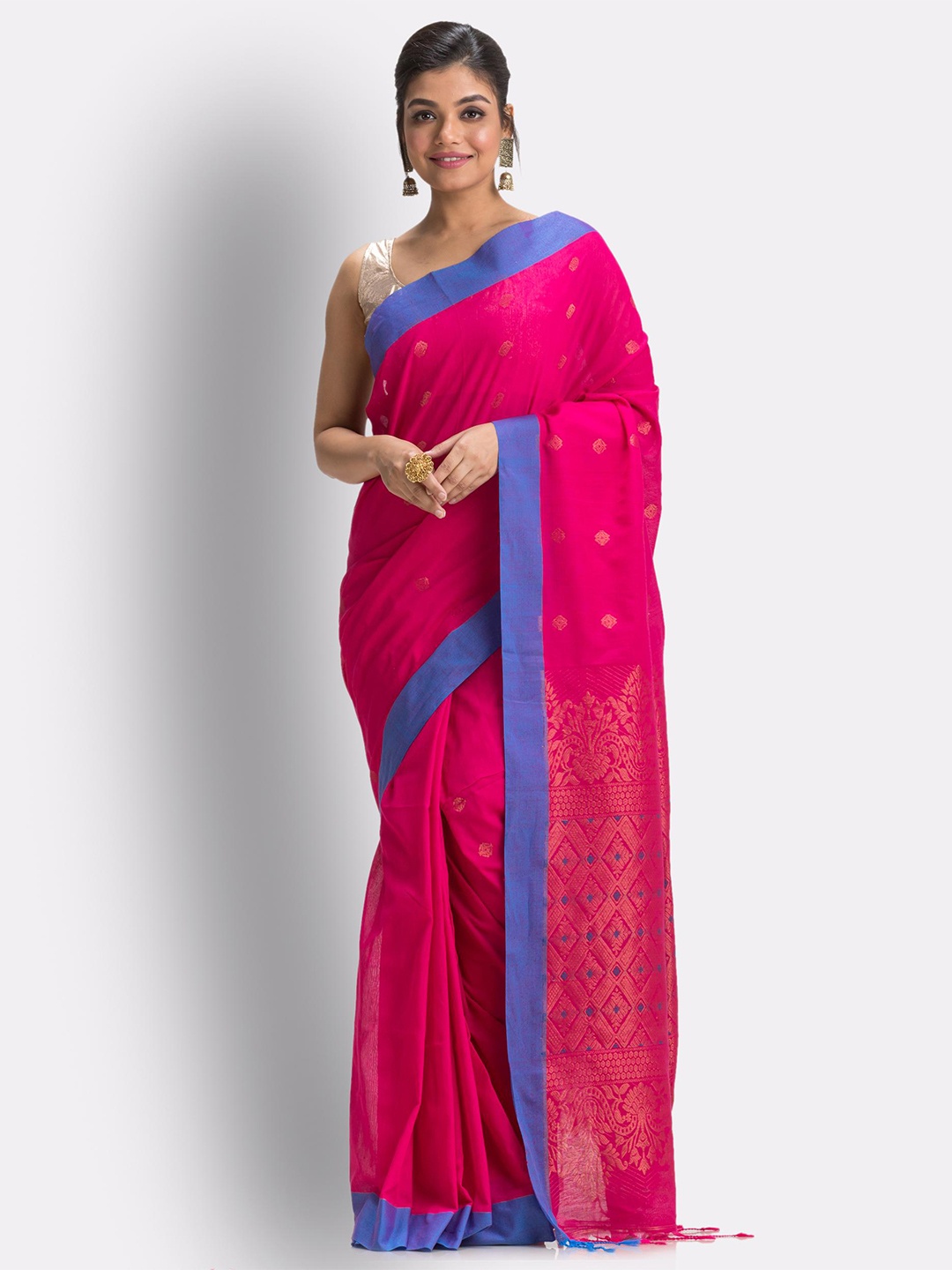 

Angoshobha Woven Design Zari Pure Cotton Saree, Pink