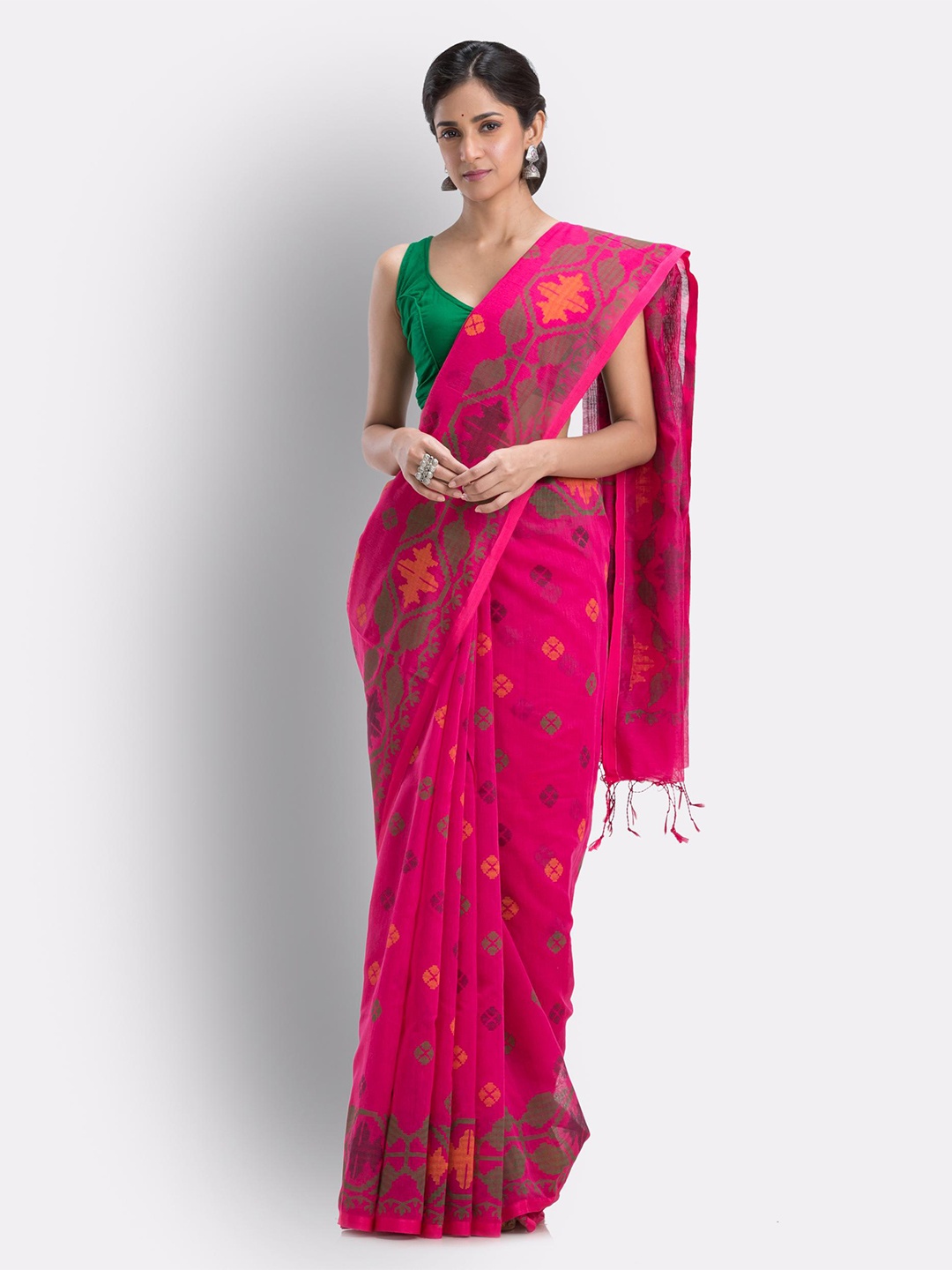 

Angoshobha Woven Design Saree, Pink