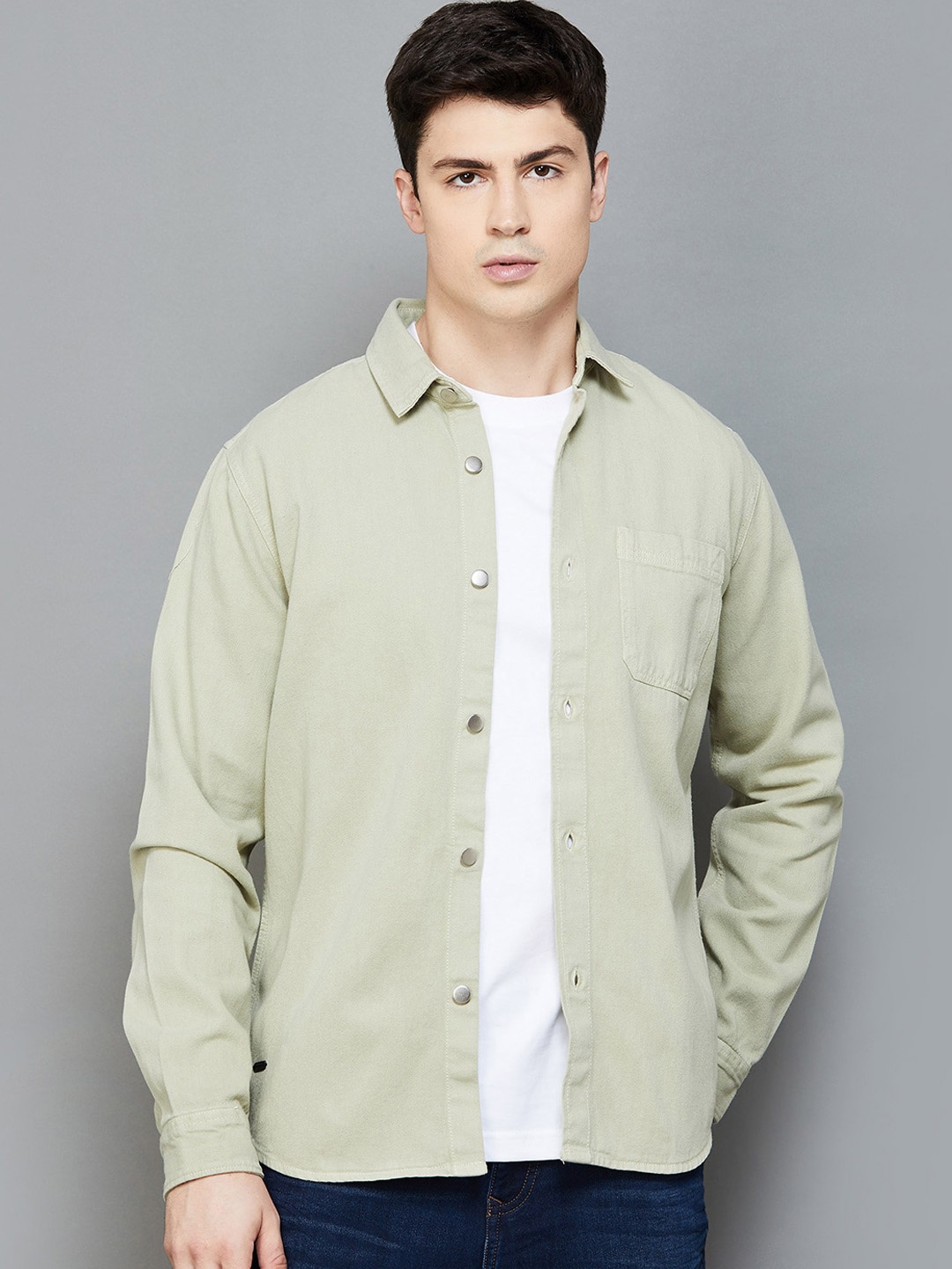 

Forca by Lifestyle Spread Collar Cotton Casual Shacket, Grey