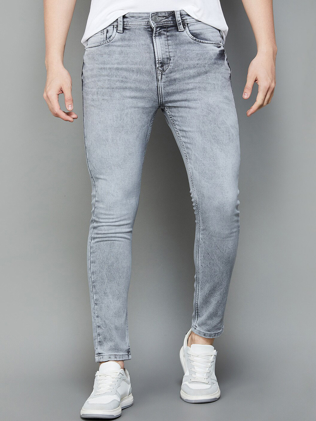 

Forca by Lifestyle Men Mid-Rise Clean Look Stretchable Jeans, Grey