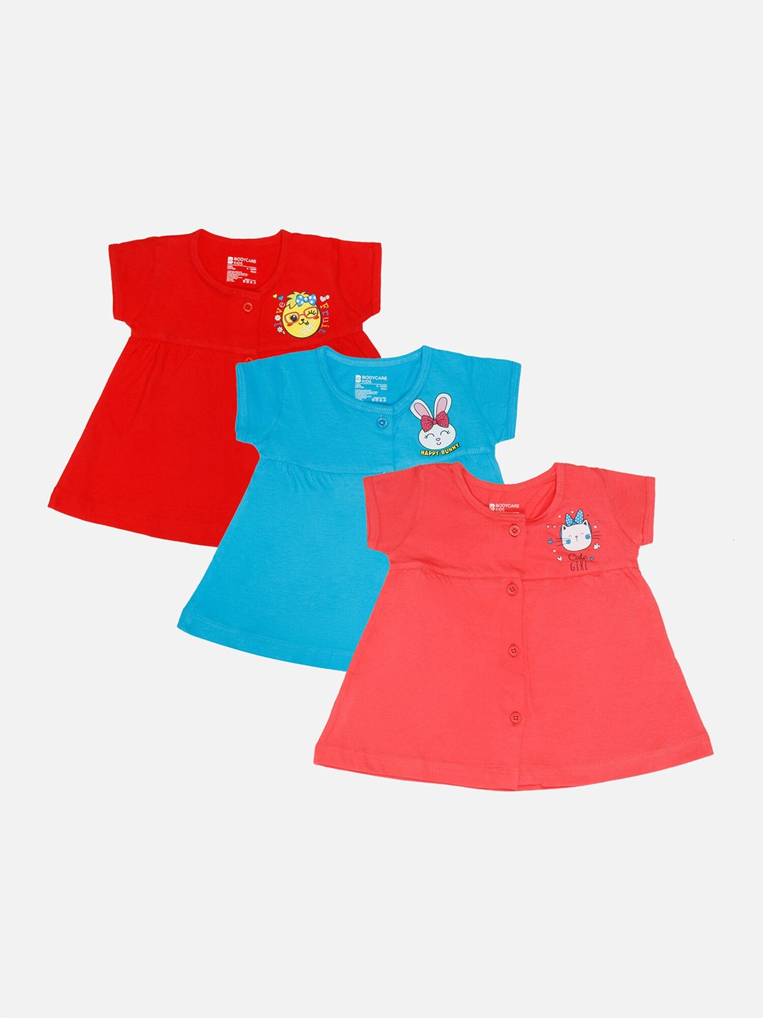 

Bodycare Infant Girls Pack Of 3 Assorted Round Neck A-Line Cotton Dresses