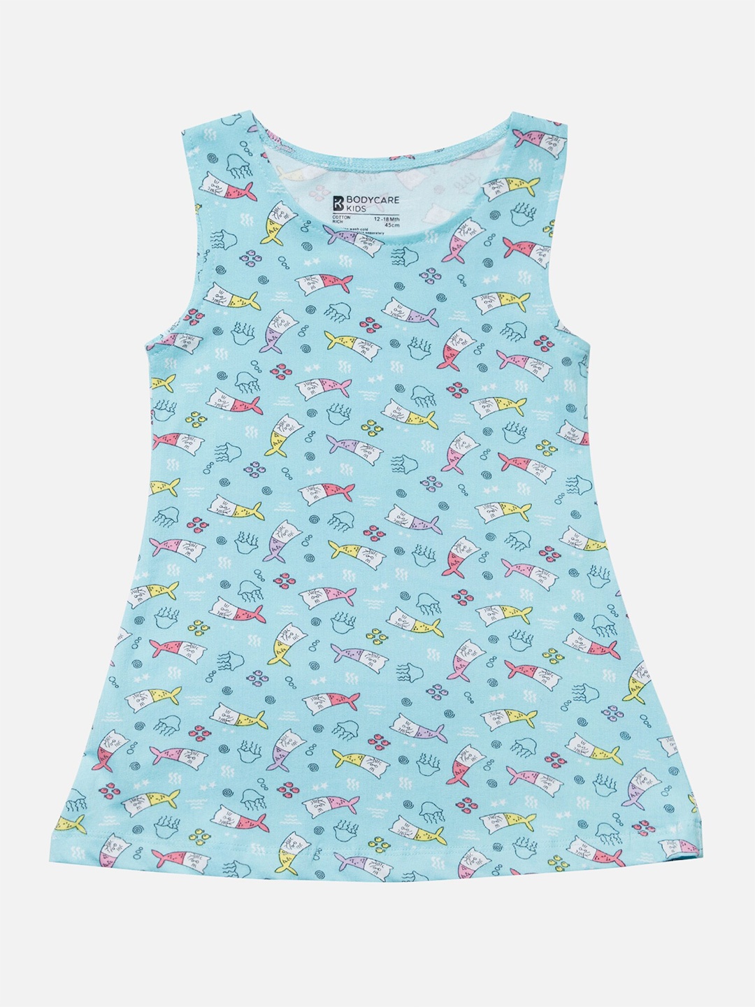 

Bodycare Infant Girls Conversational Printed Round Neck Sleeveless Cotton A-Line Dress, Green