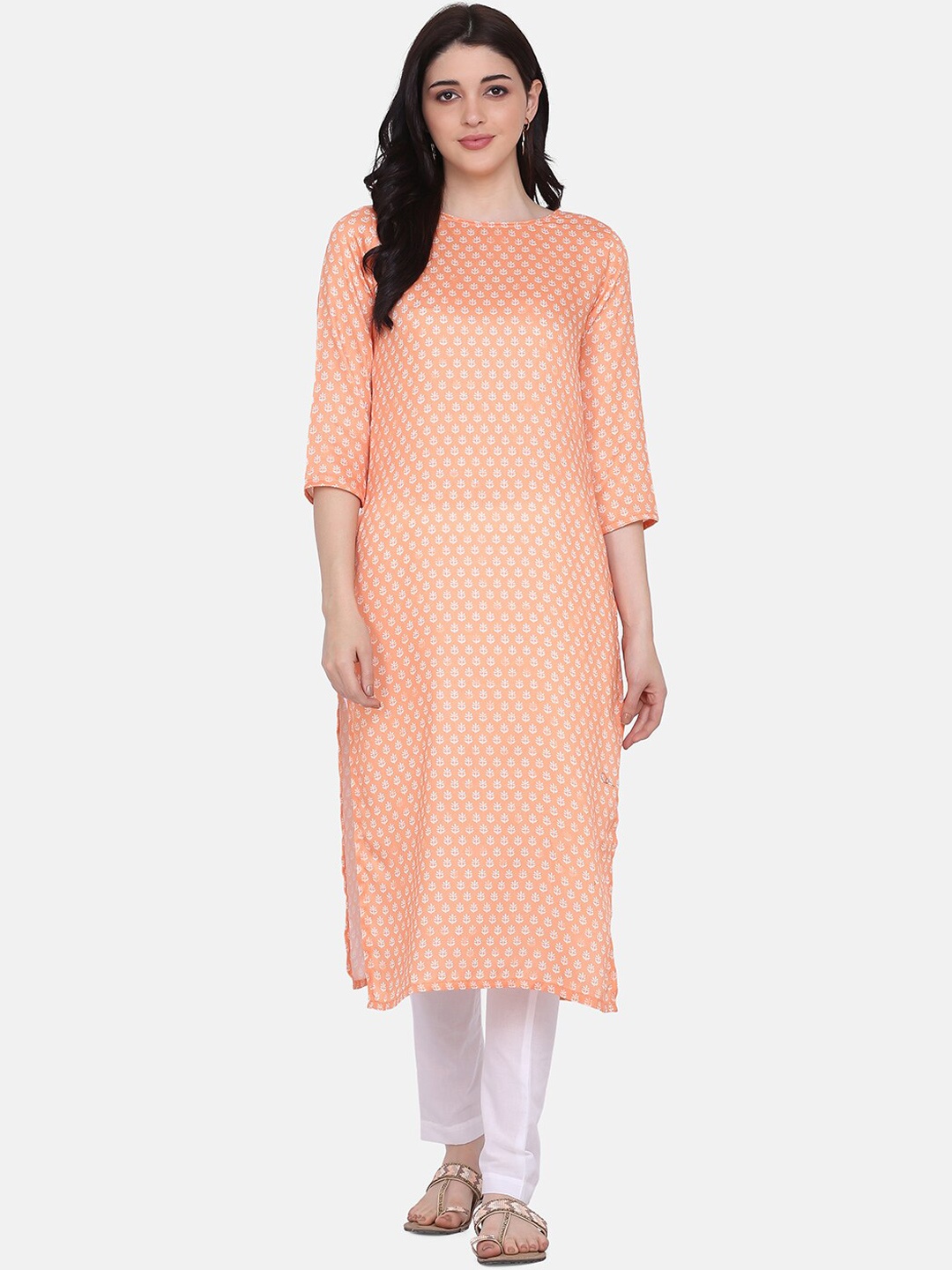 

KALINI Ethnic Motifs Printed Regular Kurta With Trousers, Orange