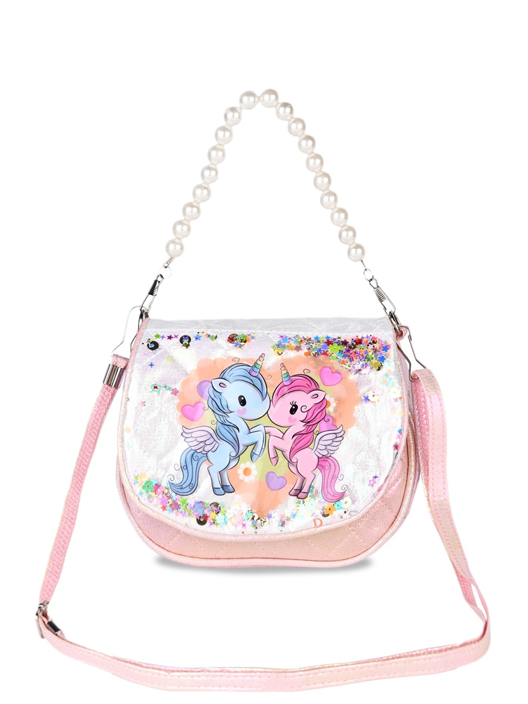 

Asthetika Kids Girls Unicorn Printed Quilted Sling Bag, Pink