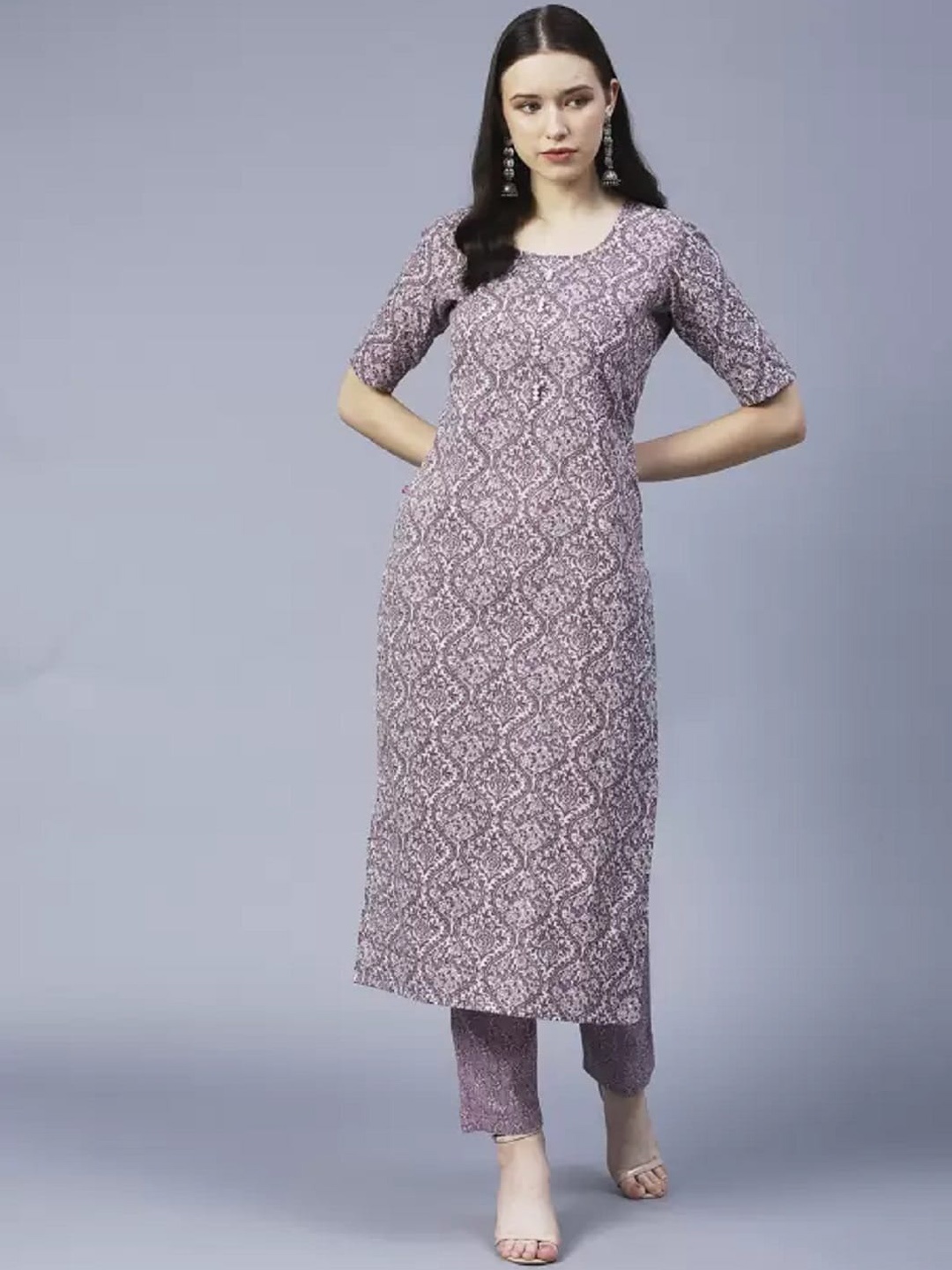 

BAESD Ethnic Motifs Printed Kurta with Trousers, Purple