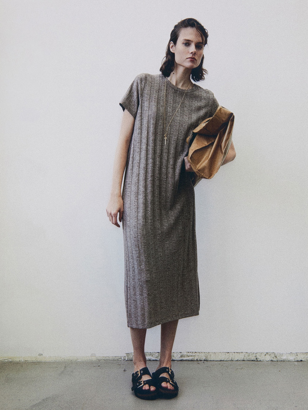 

H&M Ribbed Dress, Brown