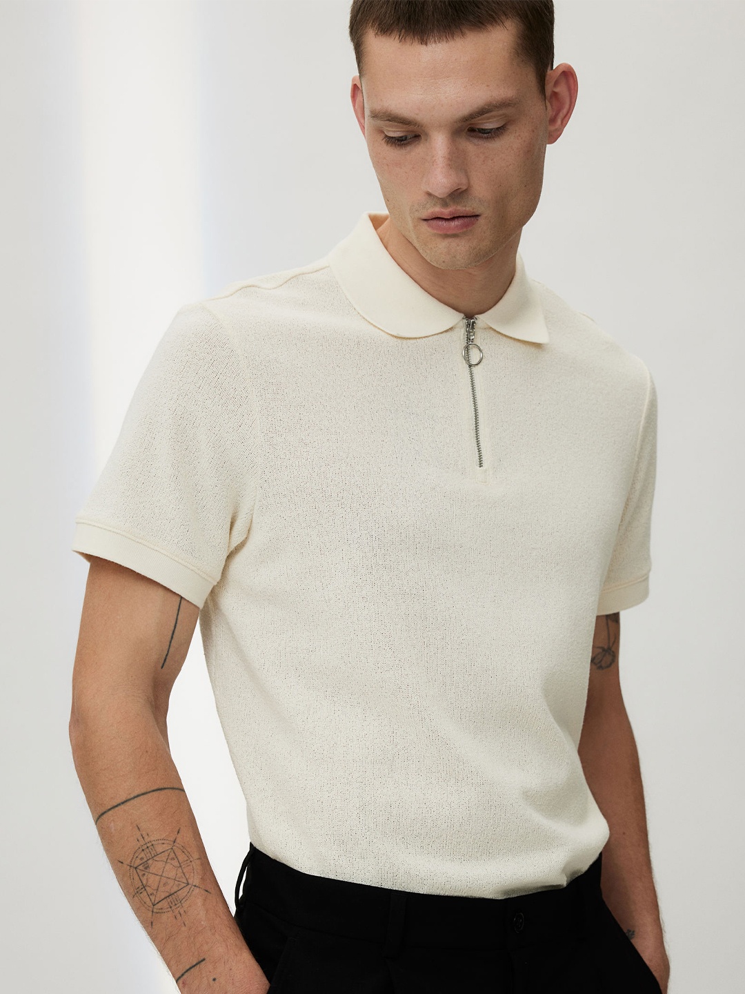 

H&M Regular Fit Zip-Top Polo Shirt, White