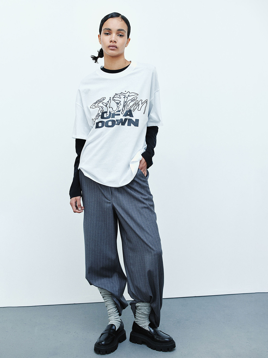 

H&M Pure Cotton Oversized Printed T-shirt, White
