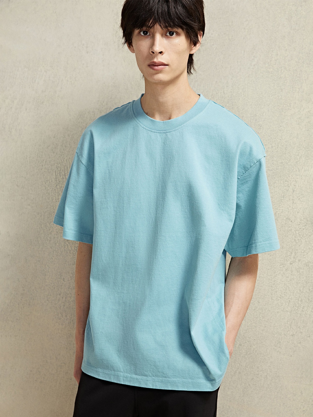 

H&M Pure Cotton Loose Fit T-shirt, Turquoise blue