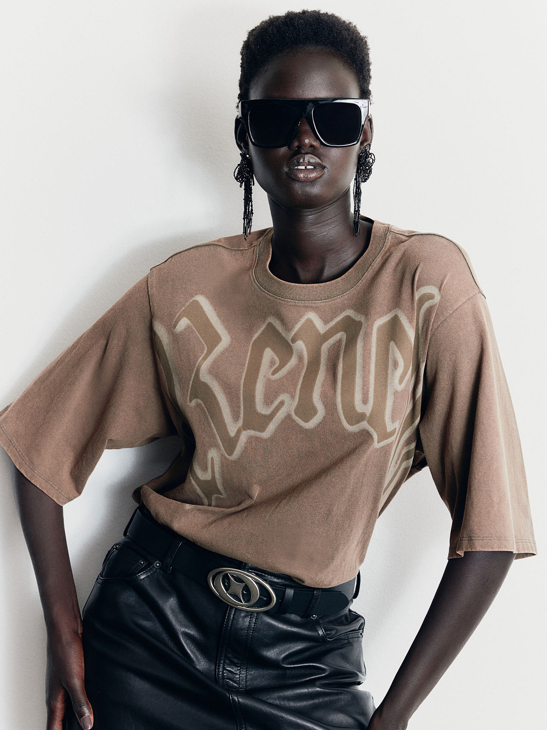 

H&M Pure Cotton Oversized T-shirt, Brown
