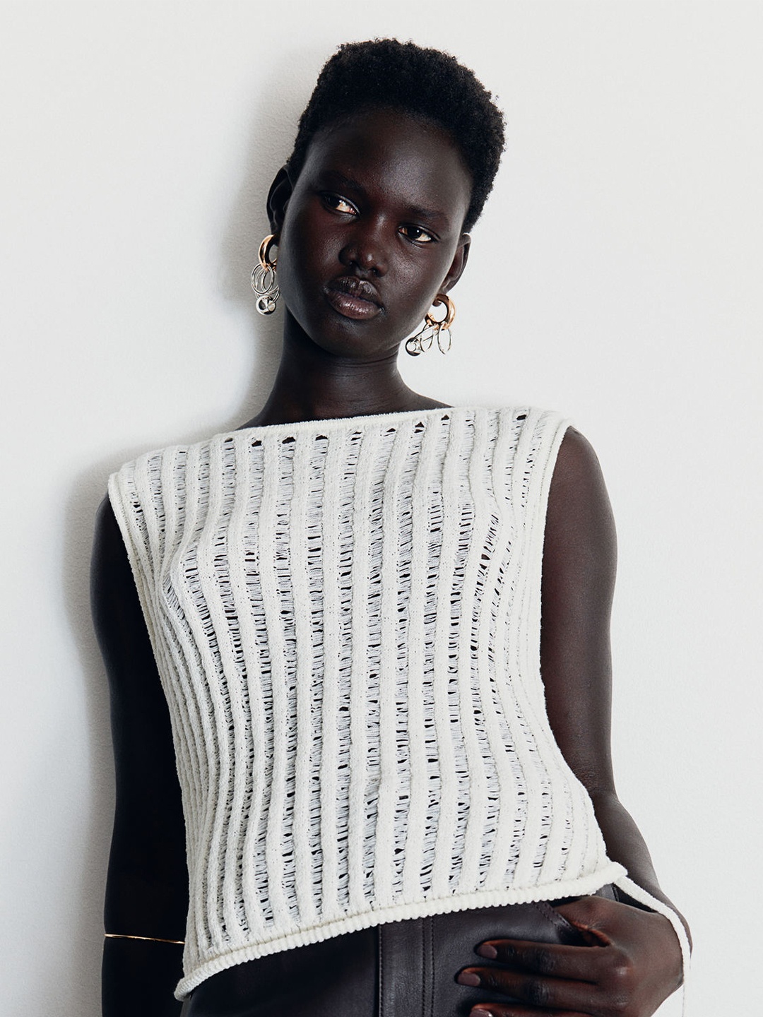 

H&M Ladder-Stitch-Look Knitted Vest Top, White