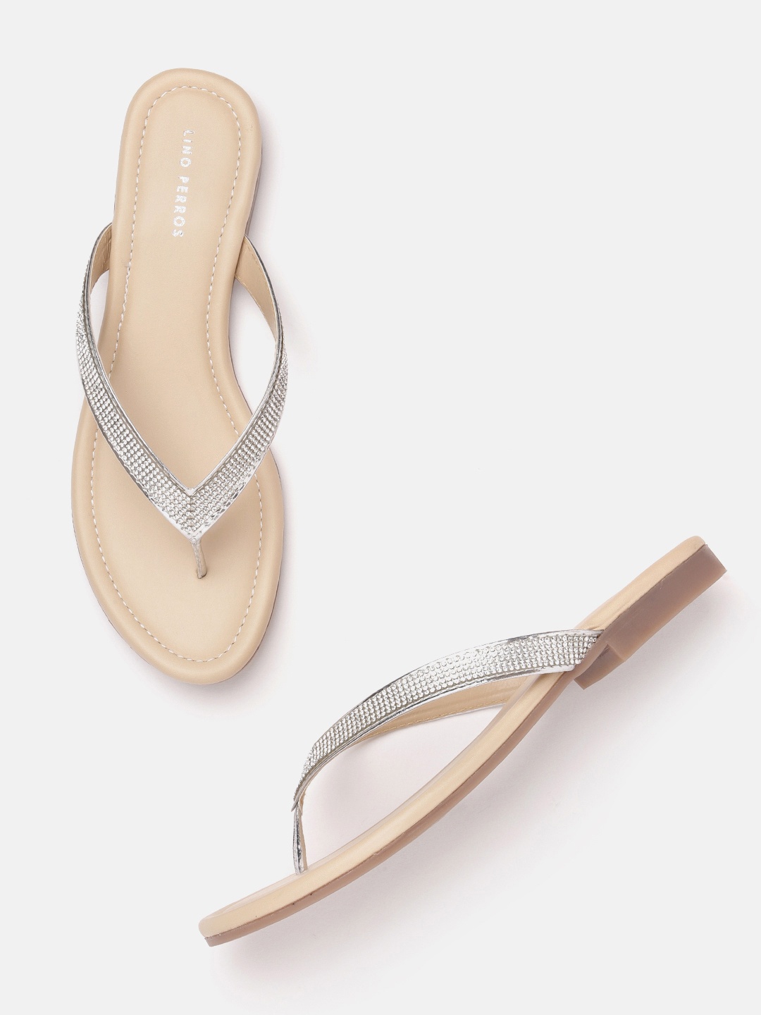 

Lino Perros Women Embellished Open Toe Flats, Silver