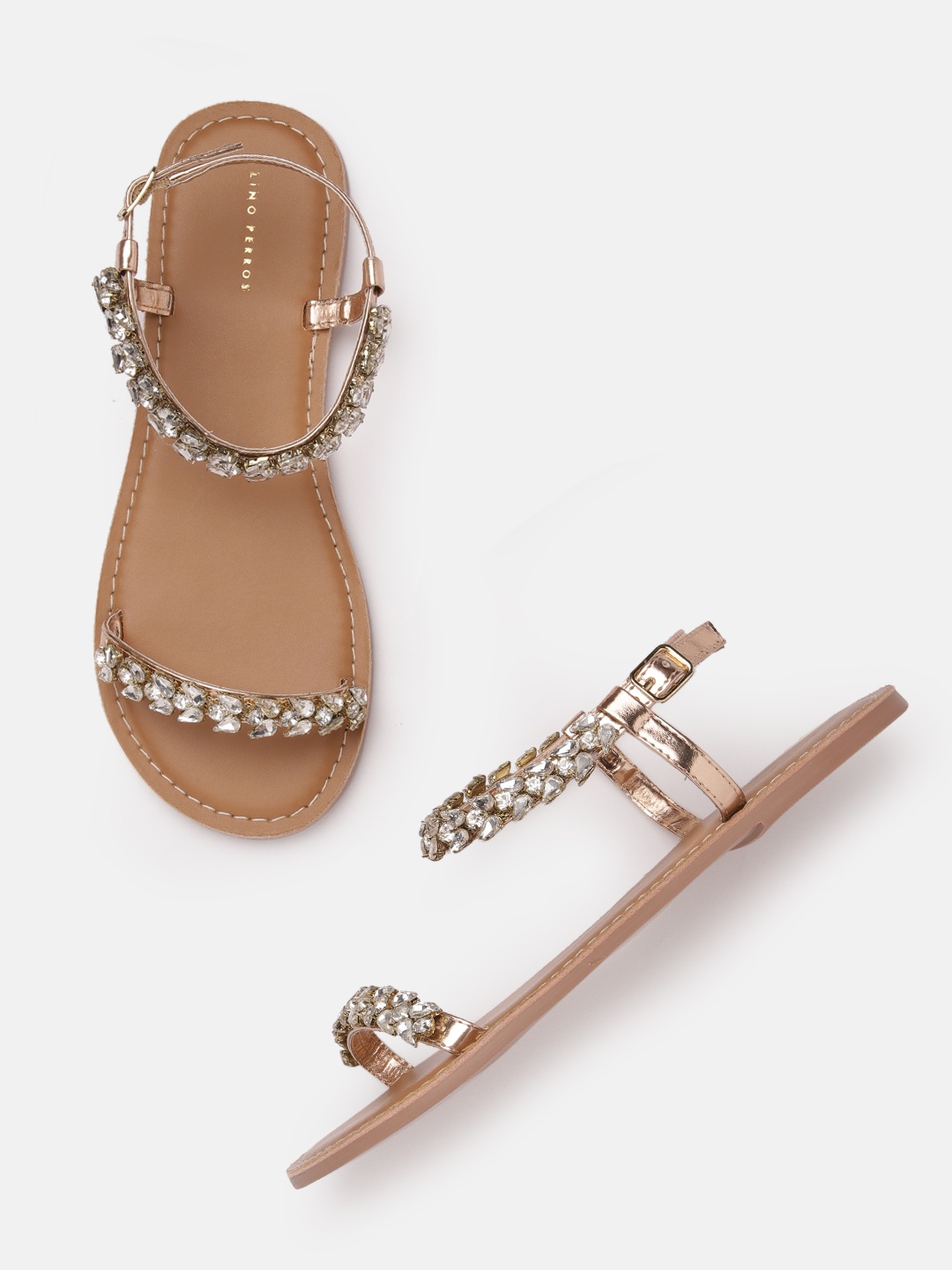 

Lino Perros Women Embellished Party Open Toe Flats, Silver