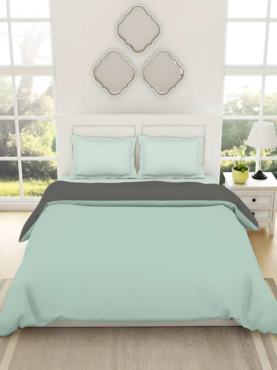 

SPACES Everyday Essentials Green & Grey Pure Cotton AC Room 150 GSM Double Bed Quilt
