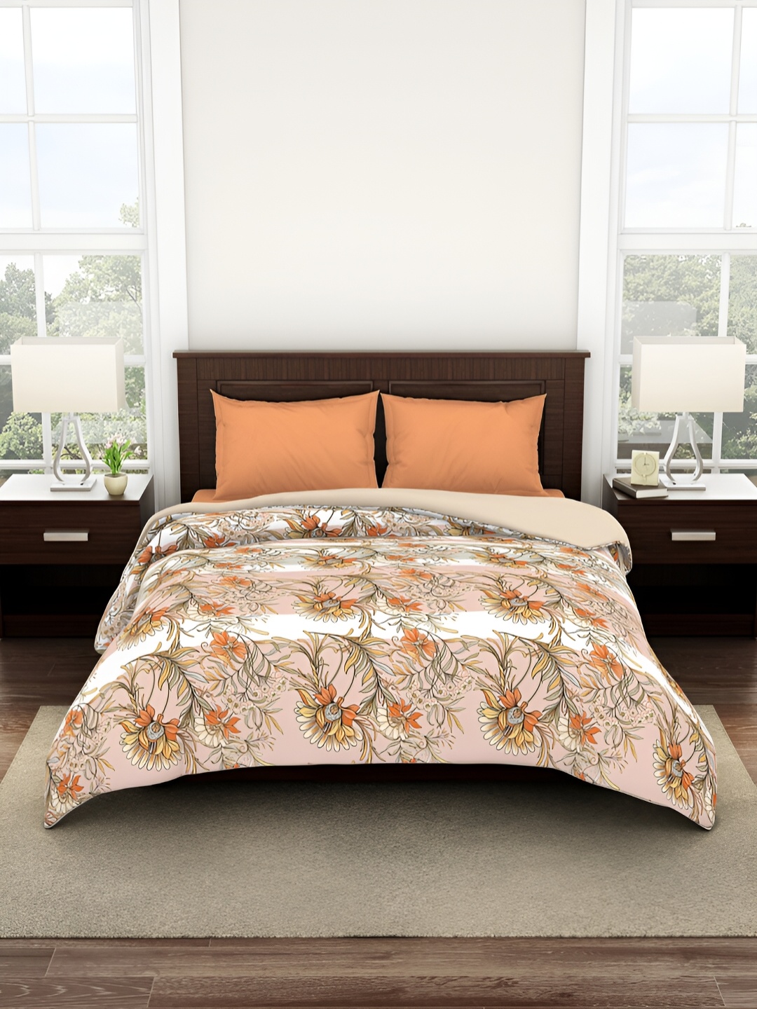 

SPACES Bonica Orange & Green Printed Pure Cotton AC Room 150 GSM Double Bed Quilt