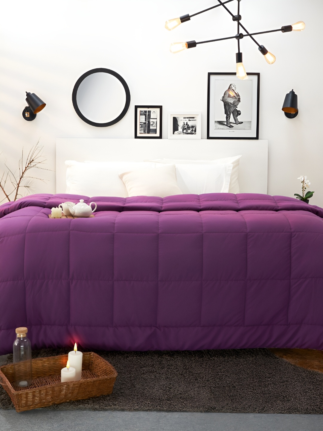 

SPACES Silkysoy Violet & Grey Microfiber AC Room 90 GSM Double Bed Quilt