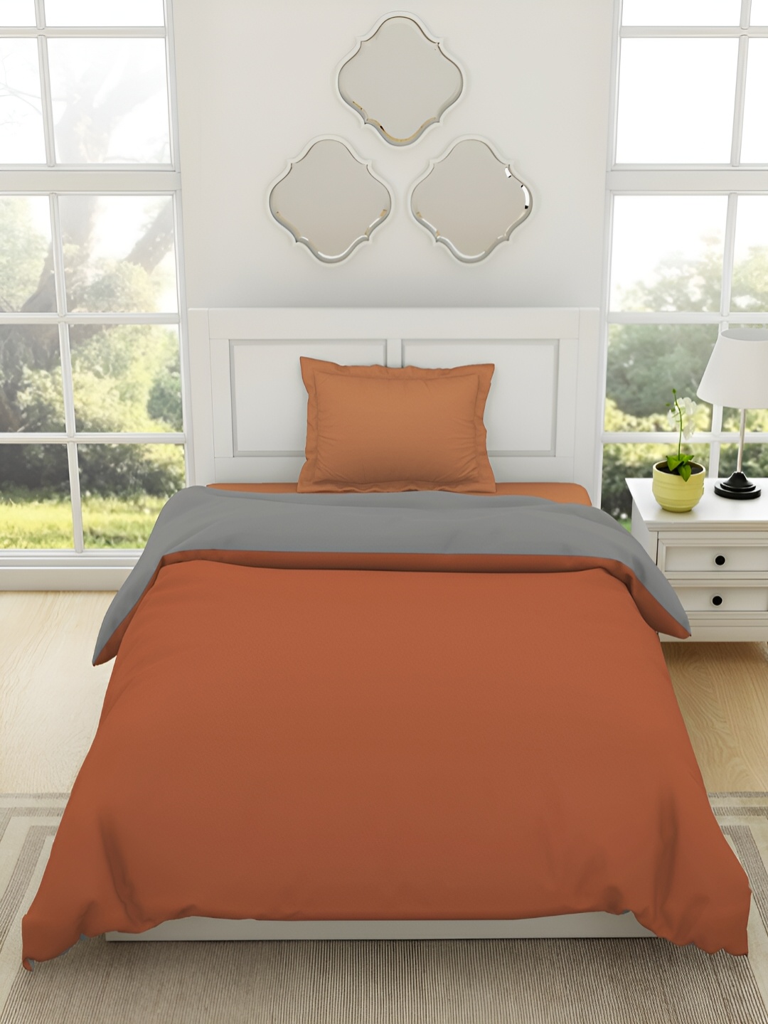 

SPACES Everyday Essentials Rust & Grey Pure Cotton AC Room 150 GSM Single Bed Quilt