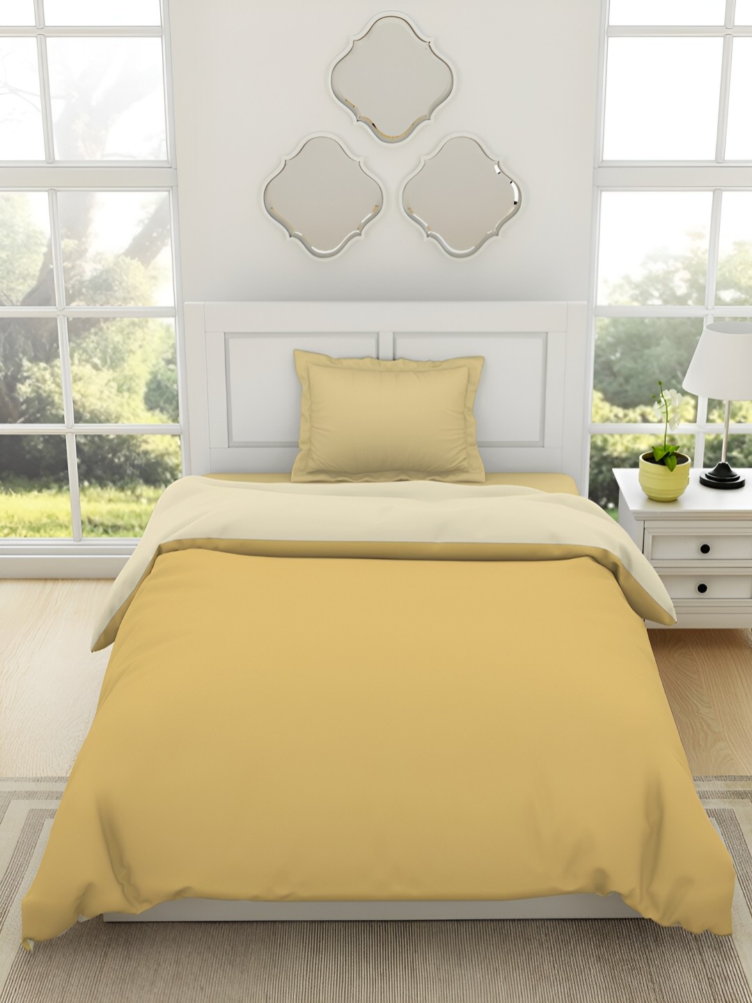 

SPACES Everyday Essentials Yellow & Beige Pure Cotton AC Room 150 GSM Single Bed Quilt