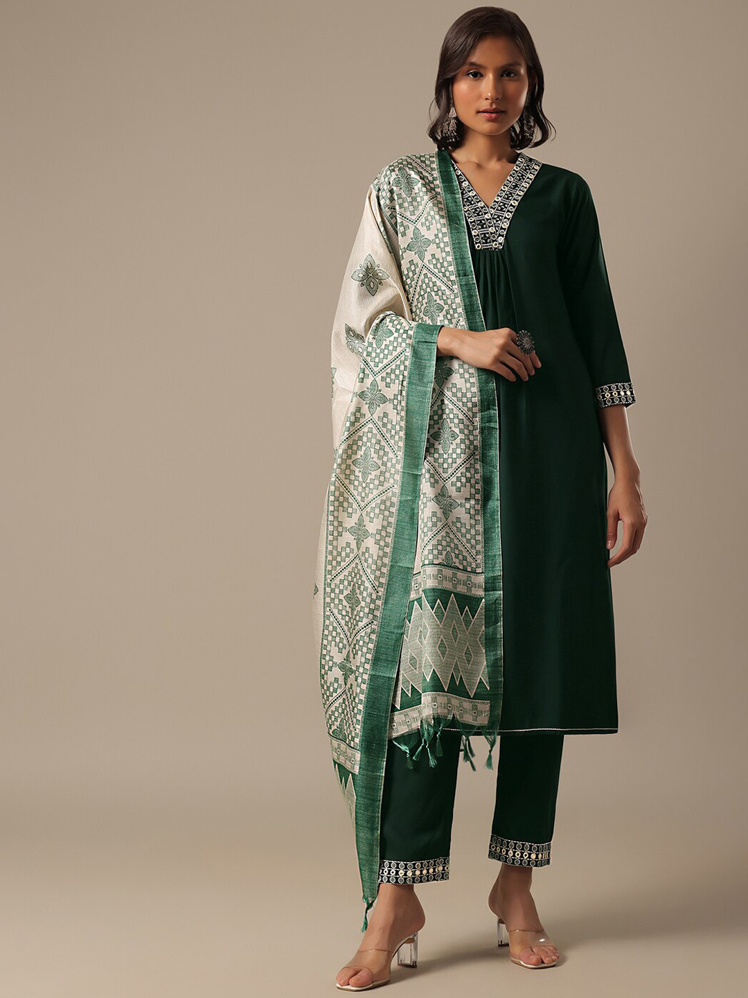 

KALKI Fashion Regular Kurta with Trousers & Dupatta, Green