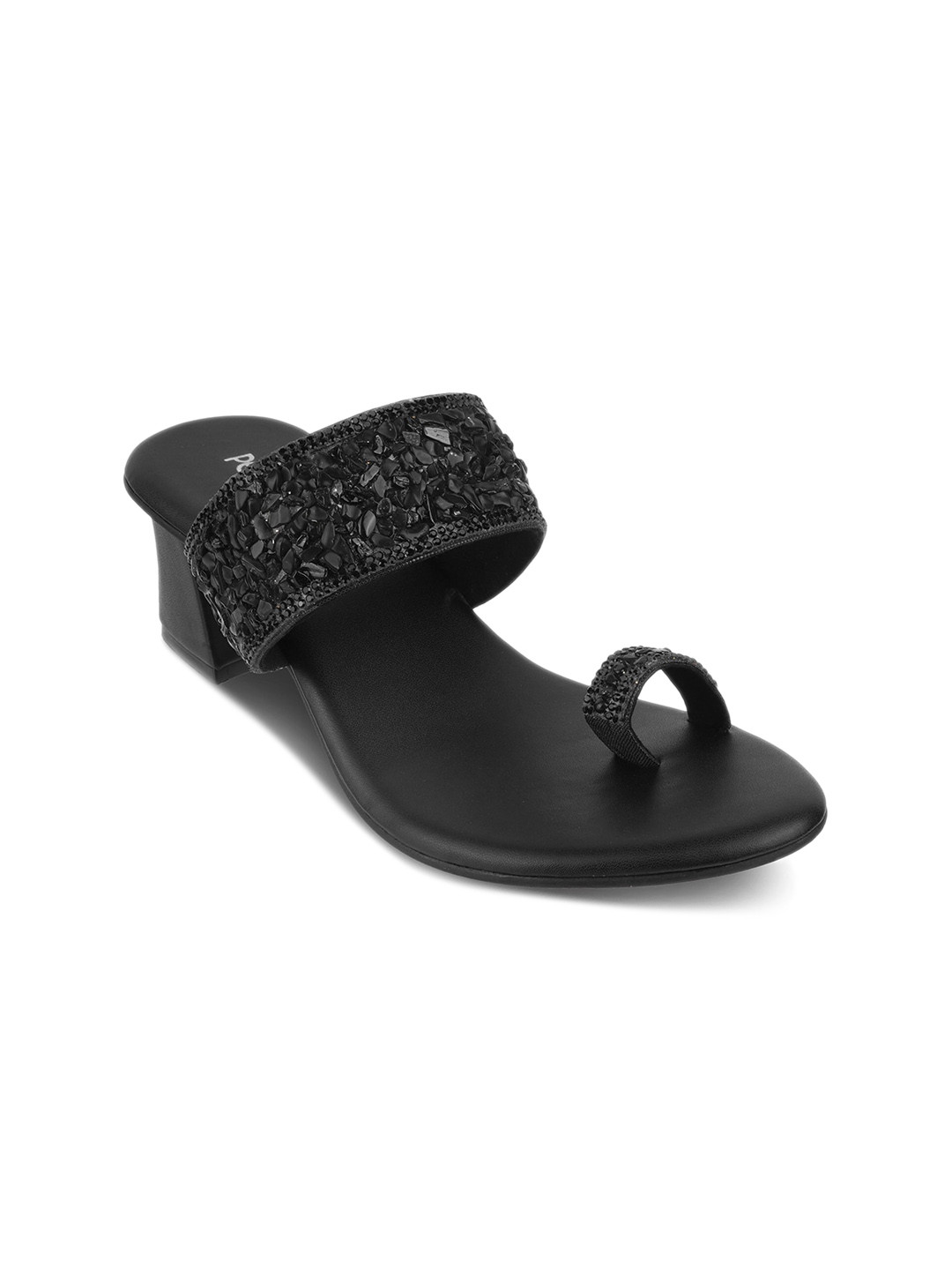 

LEMON & PEPPER Embellished One Toe Block Heels, Black