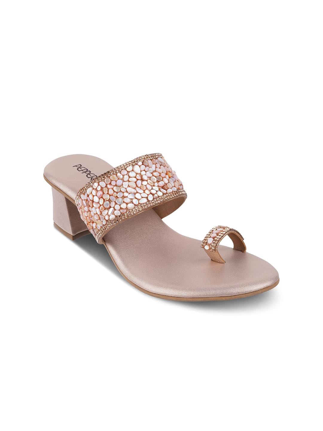 

LEMON & PEPPER Embellished One Toe Block Heels, Rose gold