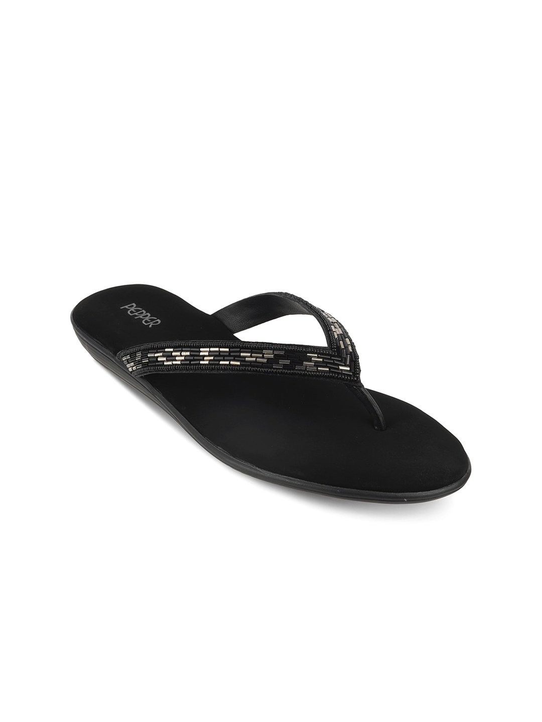 

LEMON & PEPPER Embellished T-Strap Flats, Black