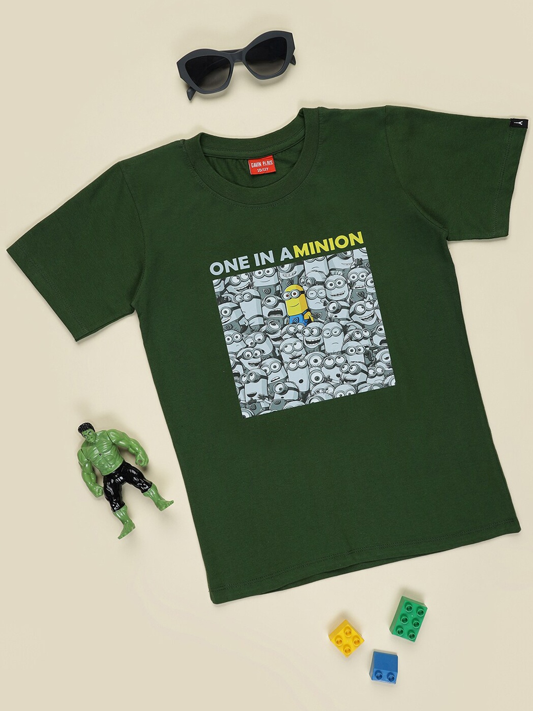 

Gavin Paris Boys Minions Printed Round Neck Pure Cotton Bio Finish T-shirt, Green