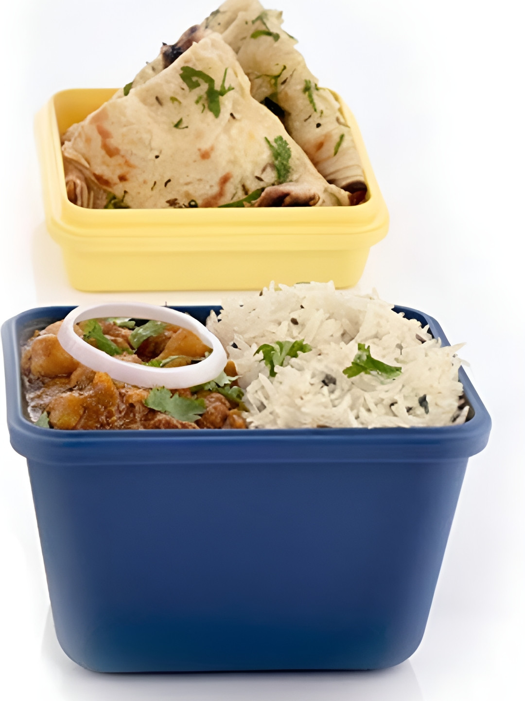 

Kuber Industries Blue & Yellow 3 Compartment Lunch Box 500 ml