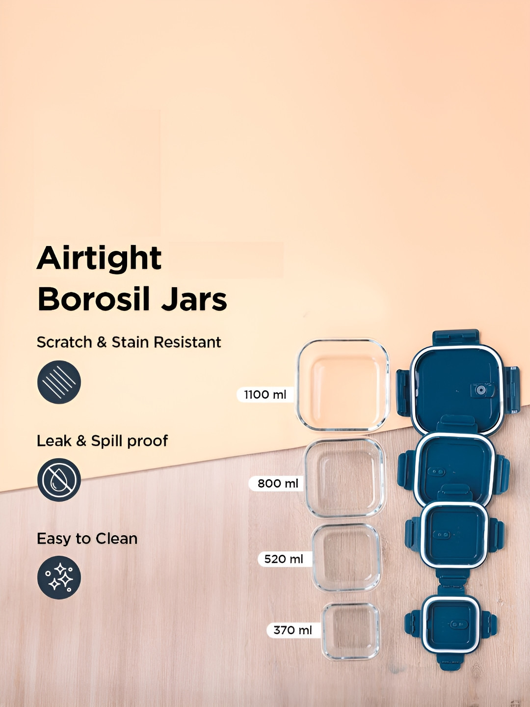 

Kuber Industries Blue & Transparent 4 Pieces Air Tight Lunch Box