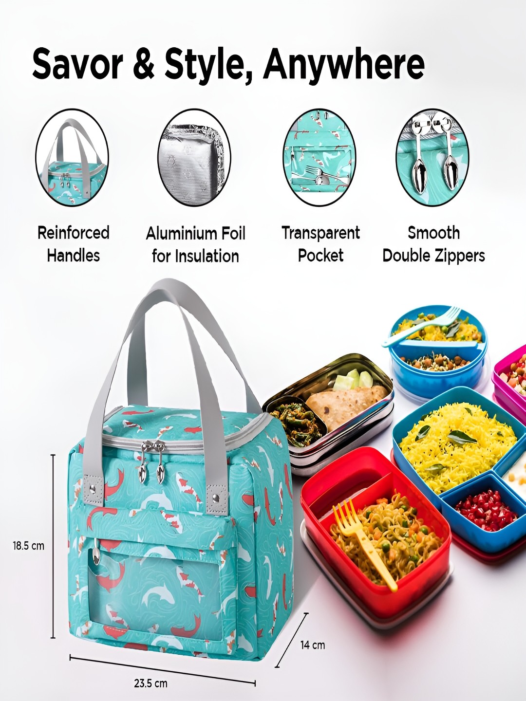 

Kuber Industries Printed Insulated Lunch bags, Green