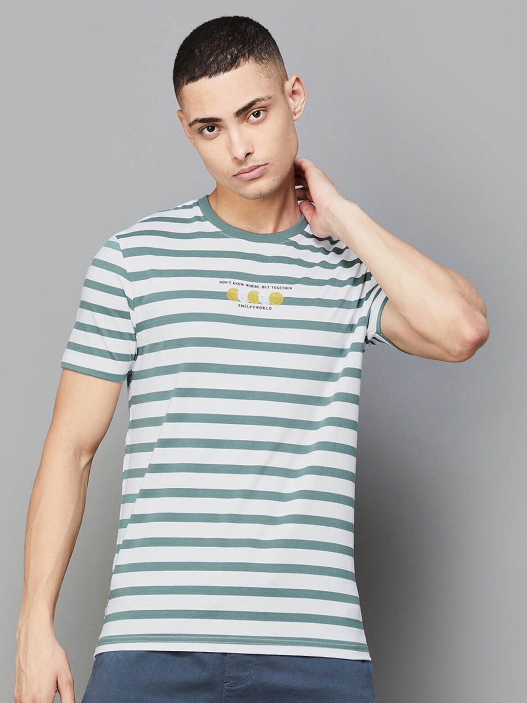 

SmileyWorld Striped Cotton T-shirt, Olive