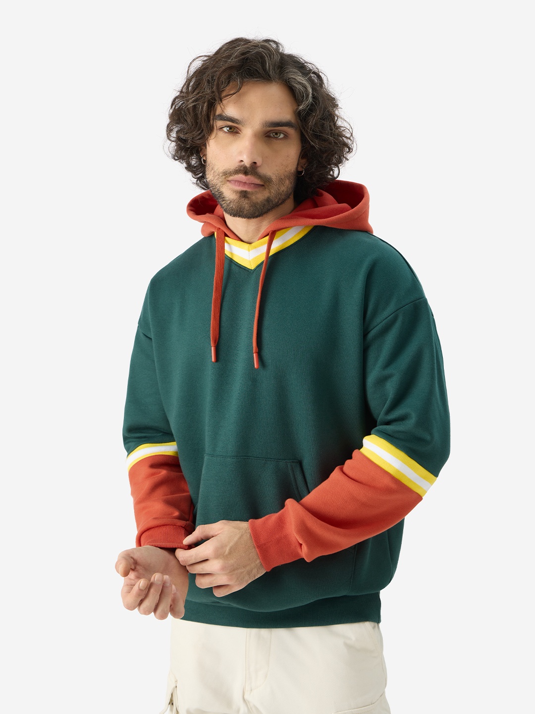 

The Souled Store Colourblocked Hooded Cotton Sweatshirt, Green